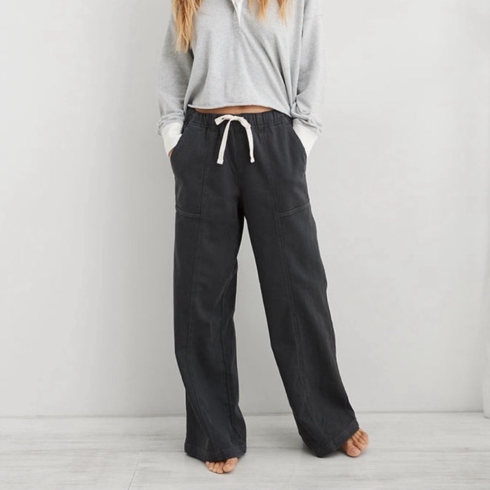 Aerie Me-Day Tie Waist Pant - Charcoal Gray